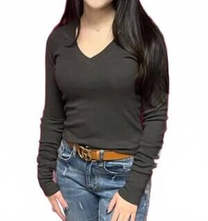 NEW CROWN JEWEL long sleeve raglan v neck top in charcoal